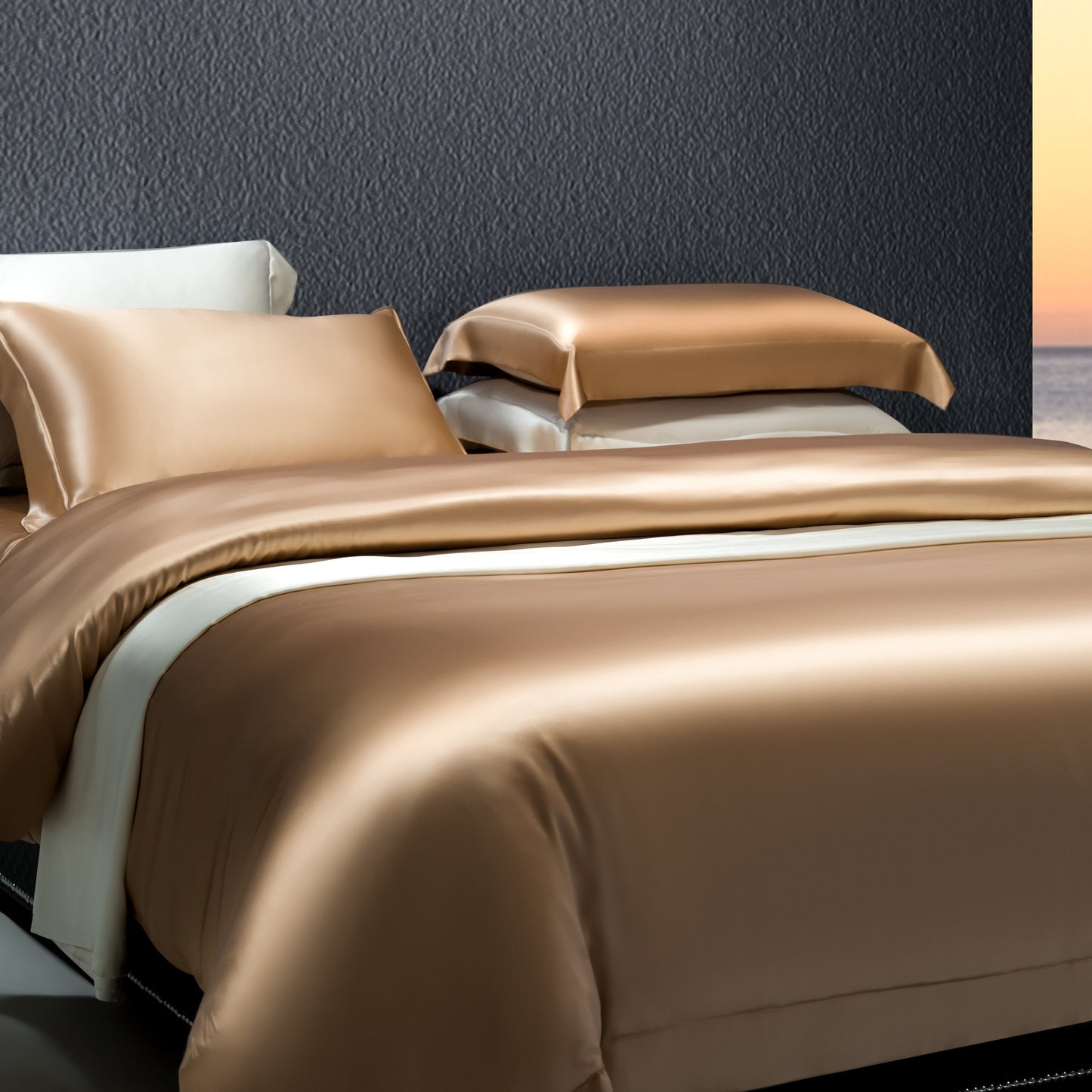 ENSEMBLE COUVERTURE ET TAIE D'OREILLER EN SOIE NATURELLE