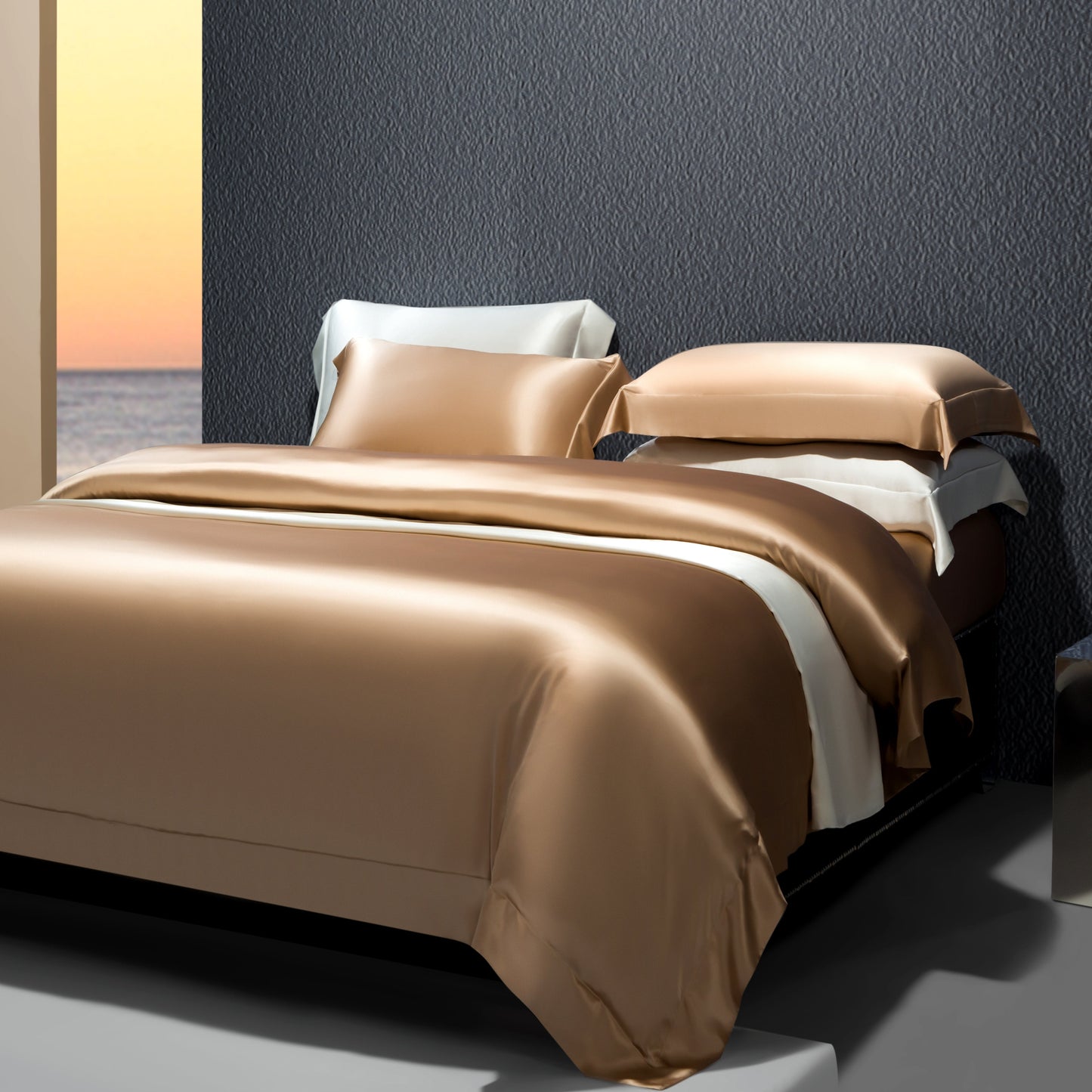 ENSEMBLE COUVERTURE ET TAIE D'OREILLER EN SOIE NATURELLE