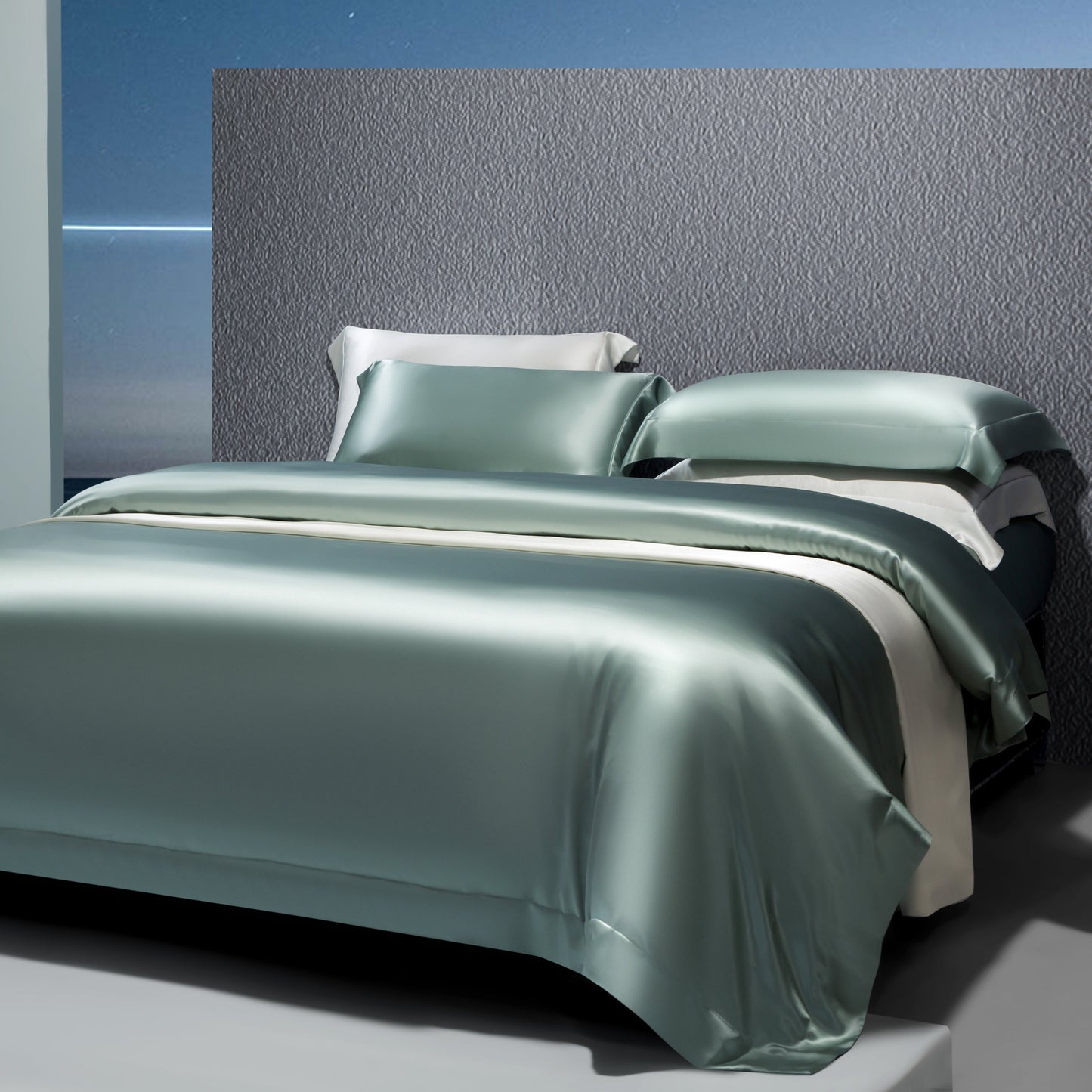 ENSEMBLE COUVERTURE ET TAIE D'OREILLER EN SOIE NATURELLE