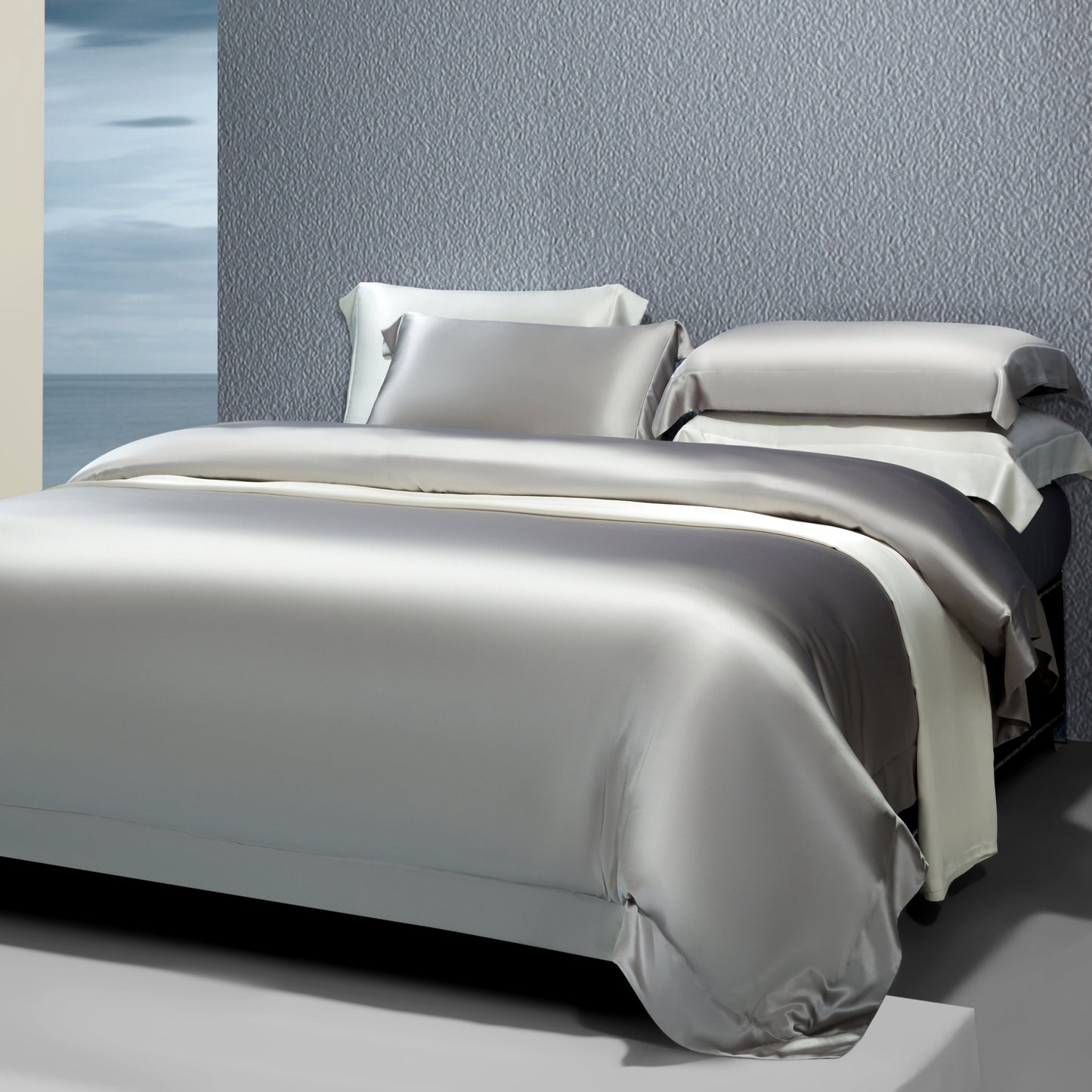 ENSEMBLE COUVERTURE ET TAIE D'OREILLER EN SOIE NATURELLE