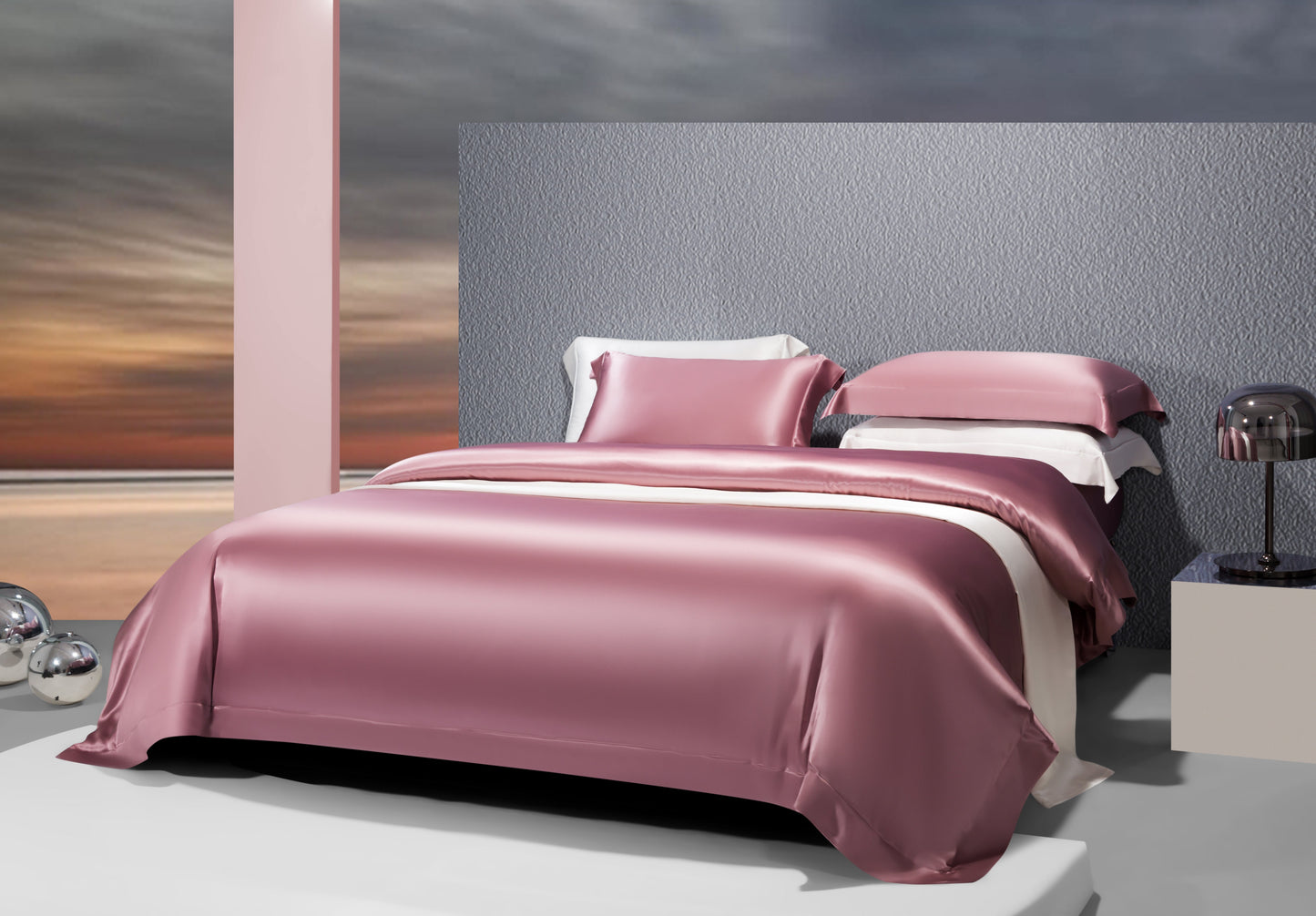 ENSEMBLE COUVERTURE ET TAIE D'OREILLER EN SOIE NATURELLE