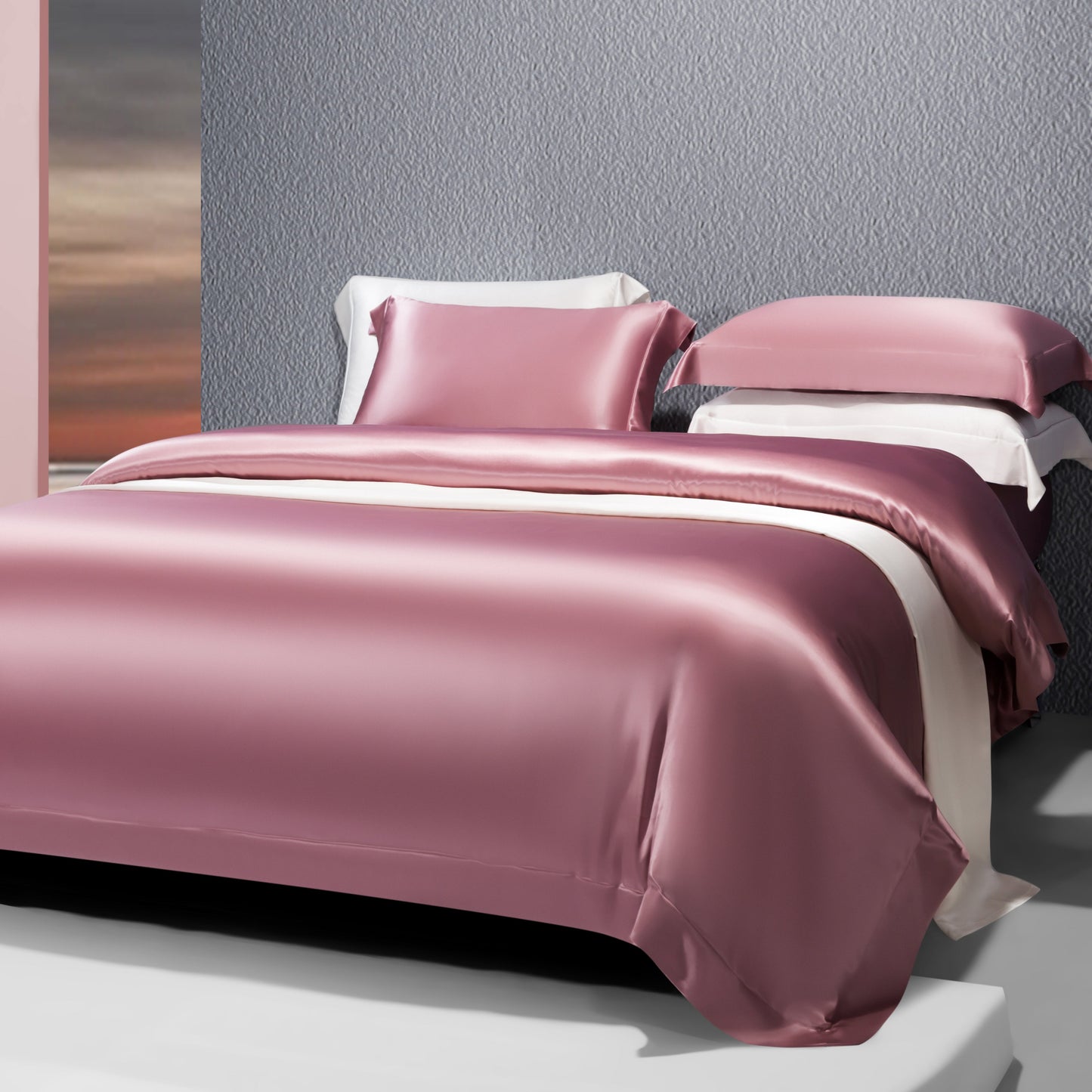 ENSEMBLE COUVERTURE ET TAIE D'OREILLER EN SOIE NATURELLE